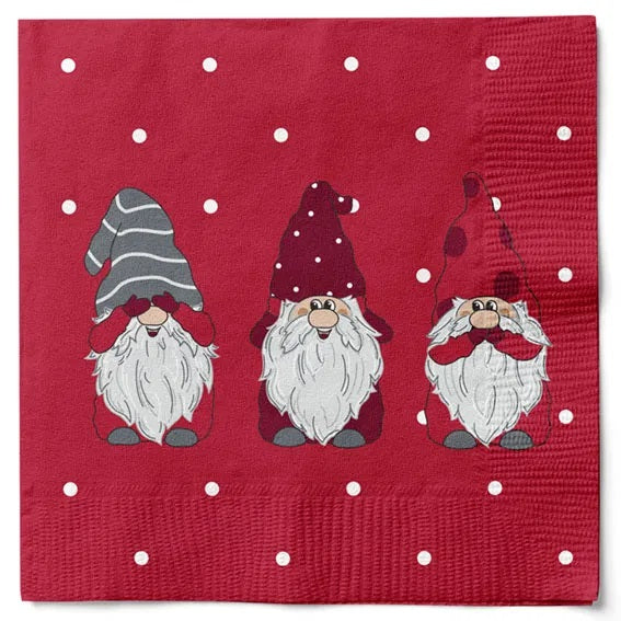 Serviette - Happy Nisse with Polka Dots