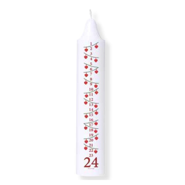 Calendar Candle 5cm x 27.5cm, Christmas Hearts