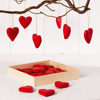 Christmas Tree Ornaments, Red Wooden Heats, Box of 24