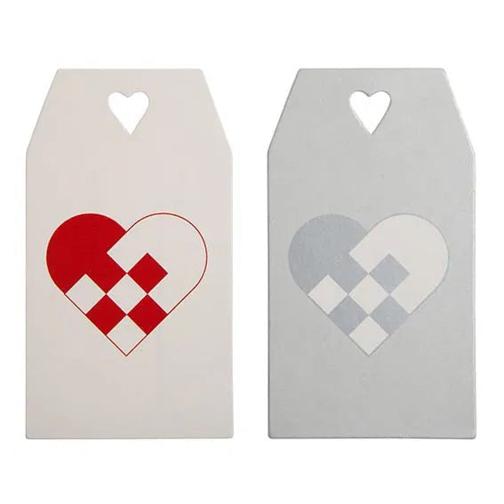 Gift Tags, Braided Hearts - White & Silver, 6 Pack