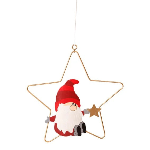 Santa Ornament in Gold Star