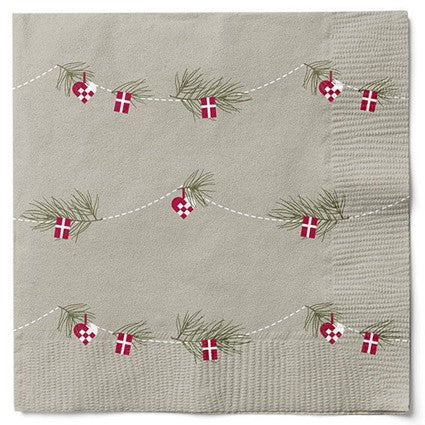 Serviette - Dansk Jul Spruce with Hearts and Flags