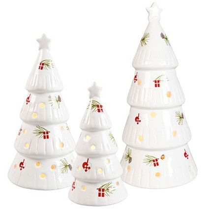 Juletraeer med LED, Ceramic Christmas Tree with LED - (Set of 3)