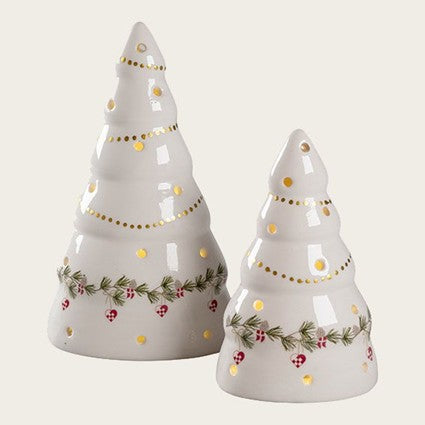 Juletraeer med LED, Ceramic Christmas Tree with LED - (Set of 2)