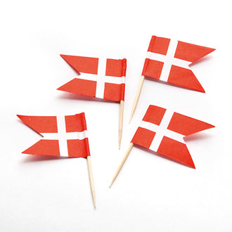 Danish Flags on Toothpicks - Cake Flags with Timber Sticks
