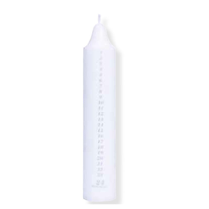 Calendar Candle 5cm x 27.5cm, White with Silver Numbers