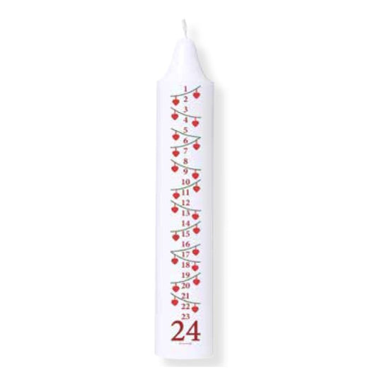 Calendar Candle 5cm x 27.5cm, Christmas Hearts