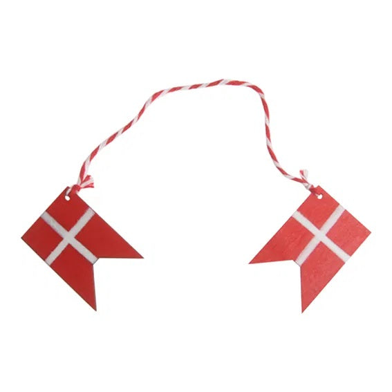 Danish Flag Mini Garland with 2 Wooden Flags for Hanging