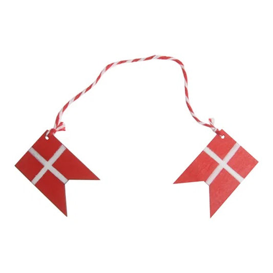 Danish Flag Mini Garland with 2 Wooden Flags for Hanging