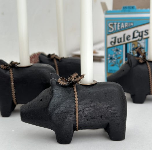 Candle Holder Black Pig