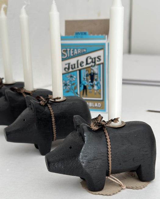 Candle Holder Black Pig