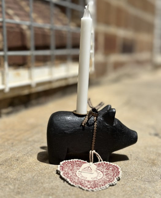 Candle Holder Black Pig