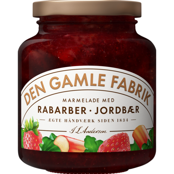 Marmelade Jordbær / Rabarber - Den Gamle Fabrik, 380gr (Strawberry & Rhubarb Jam)